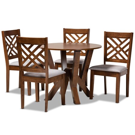 Baxton Studio Elise Grey Upholstered and Walnut Wood 5-Piece Dining Set 169-9881-10899